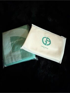 Giorgio Armani logo beach towel and pouch 2-piece set